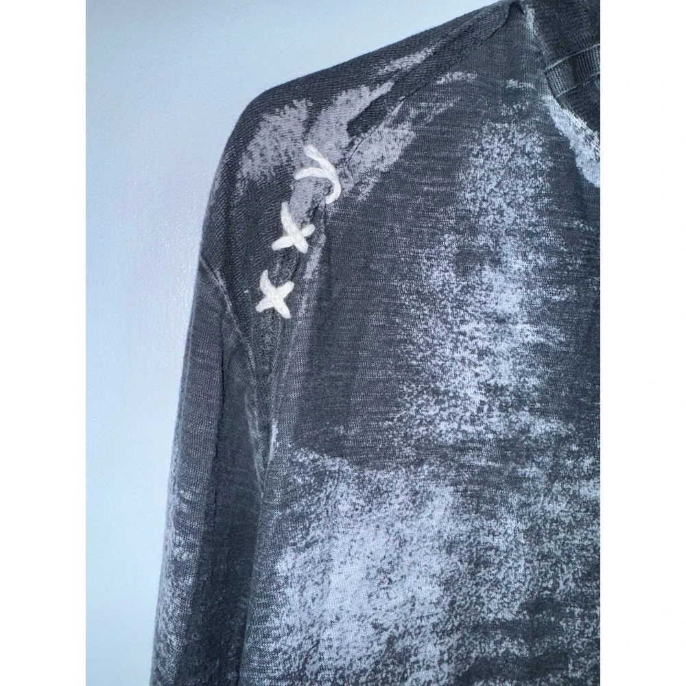 Affliction men's gray tie dyed long sleeve tshirt‎ epaulets size medium
